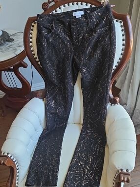 Cache Black Pants with Metallic Gold Foil Detail